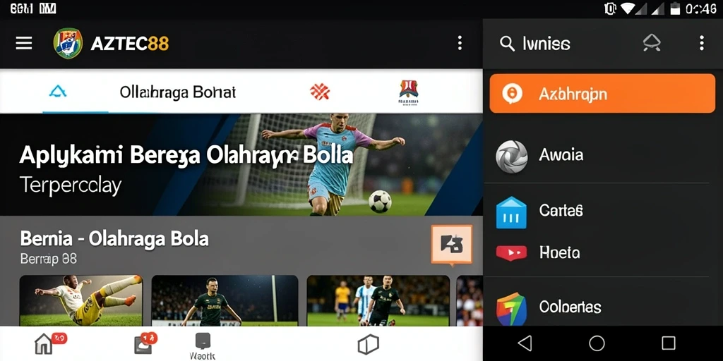 Tampilan antarmuka AZTEC88 dengan berita olahraga bola.